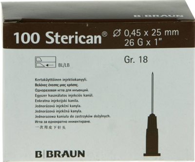 STERICAN Kanülen Luer-Lok 0,45x25 mm Gr.18 braun