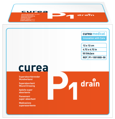 CUREA P1 drain superabsorb.Wundauflage 12x12 cm